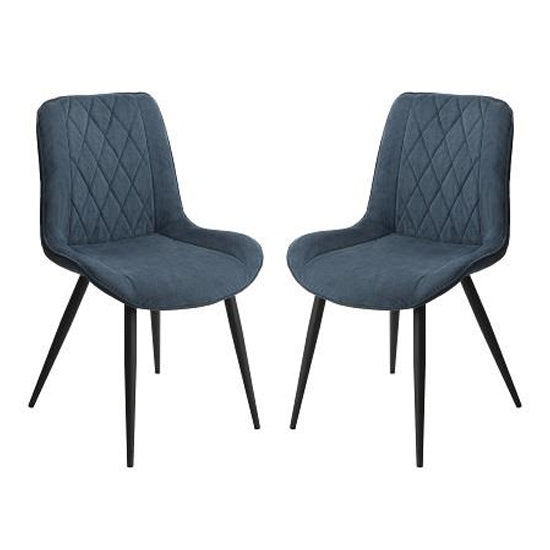 Aspen Diamond Stitch Blue Cord Fabric Dining Chairs In Pair