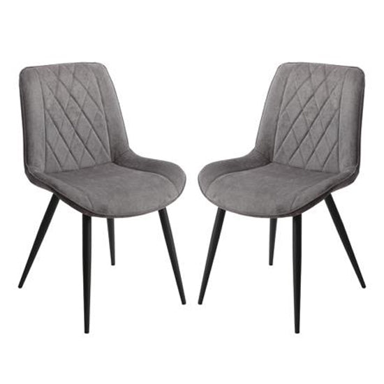 Aspen Diamond Stitch Grey Fabric Dining Chairs In Pair