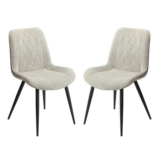 Aspen Diamond Stitch Light Grey Cord Fabric Dining Chairs In Pair