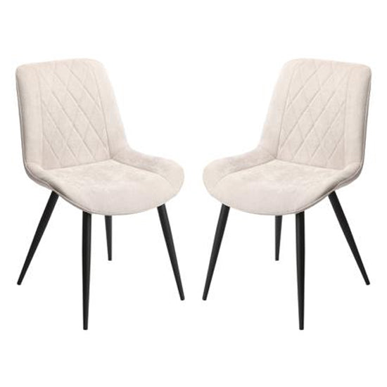 Aspen Diamond Stitch Natural Fabric Dining Chairs In Pair