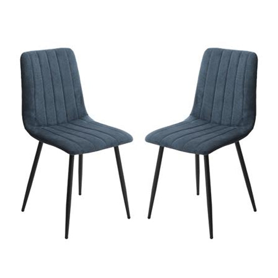 Aspen Straight Stitch Blue Cord Fabric Dining Chairs In Pair