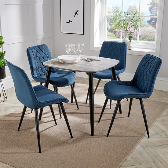 Aspen Grey Oak Square Dining Table With 4 Blue Fabric Chairs