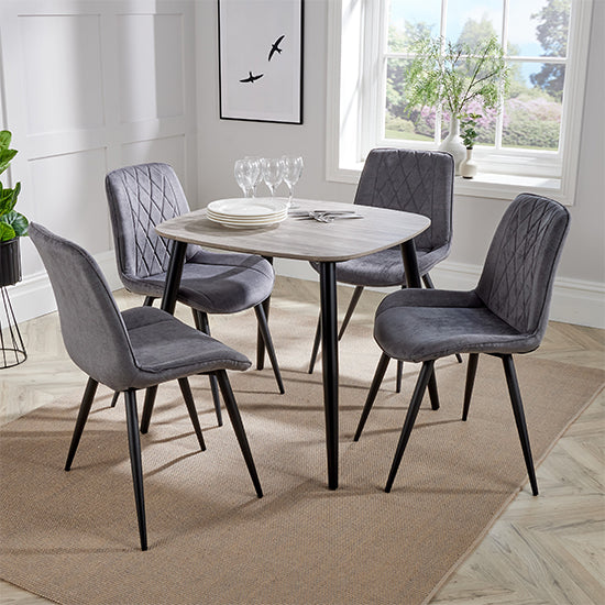 Aspen Grey Oak Square Dining Table With 4 Grey Fabric Chairs