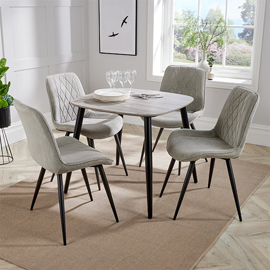 Aspen Grey Oak Square Dining Table With 4 Light Grey Fabric Chairs