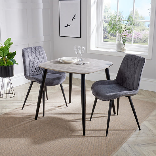 Aspen Grey Oak Square Dining Table With 2 Grey Fabric Chairs