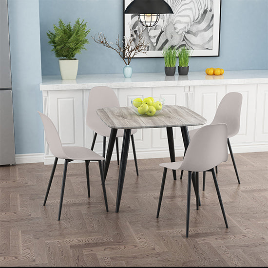 Aspen Grey Oak Square Dining Table With 4 Calico Curve Plastic Chairs