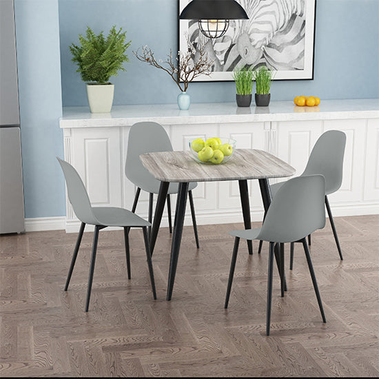 Aspen Grey Oak Square Dining Table With 4 Grey Curve Plastic Chairs