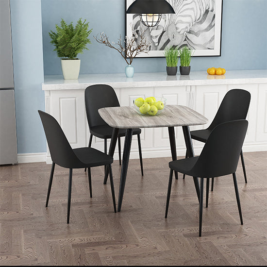 Aspen Grey Oak Square Dining Table With 4 White Curve Plastic Chairs