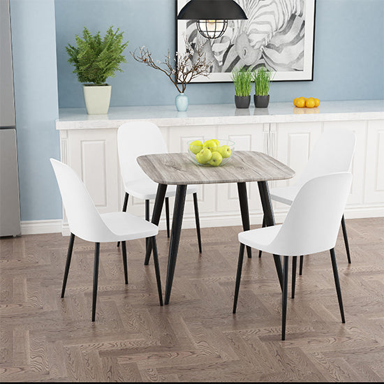 Aspen Grey Oak Square Dining Table With 4 White Duo Plastic Chairs