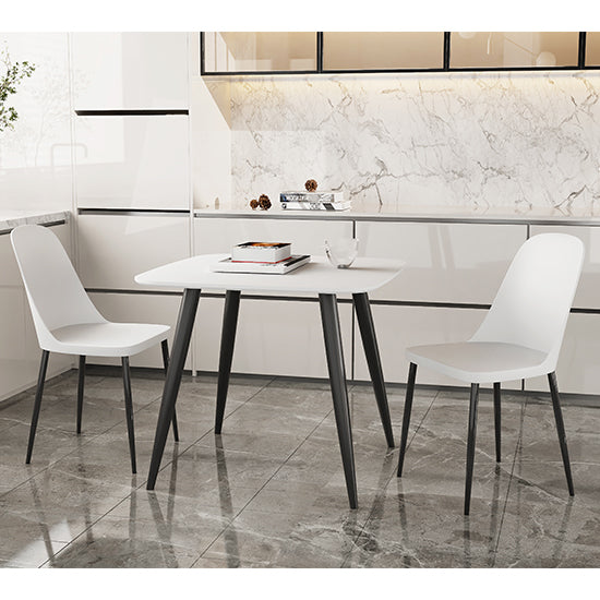 Aspen White Square Dining Table With 2 White Duo Plastic Chairs