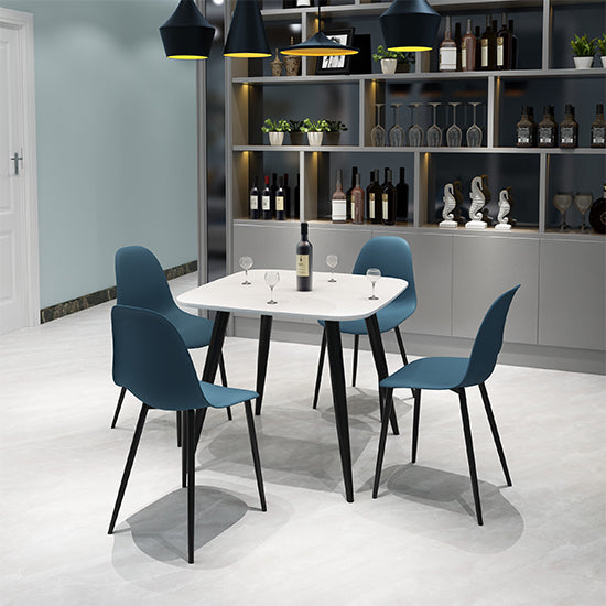 Aspen White Square Dining Table With 4 Black Curve Plastic Chairs