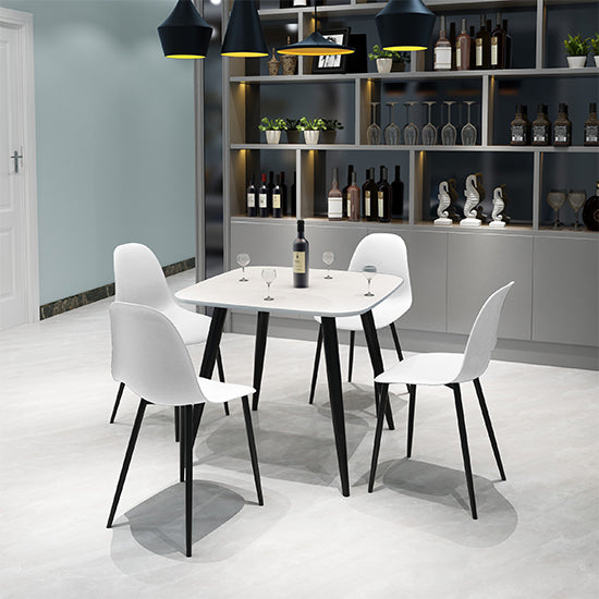 Aspen White Square Dining Table With 4 Grey Curve Plastic Chairs