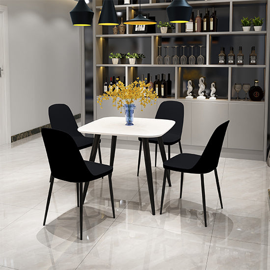 Aspen White Square Dining Table With 4 Black Duo Plastic Chairs