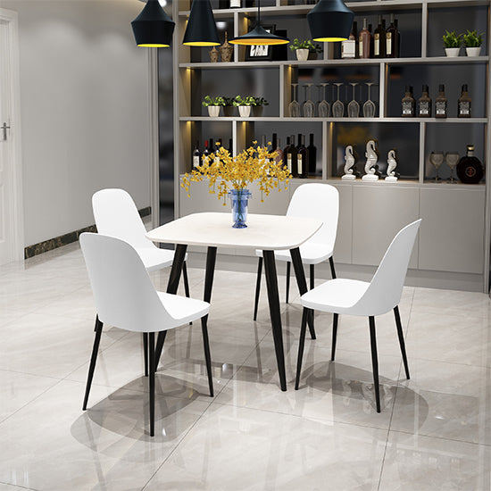 Aspen White Square Dining Table With 4 White Duo Plastic Chairs