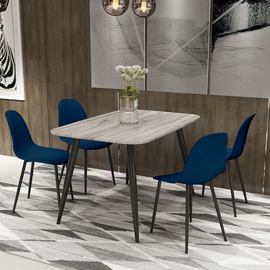 Aspen Grey Oak Rectangular Dining Table With 4 Blue Curve Plastic Chairs