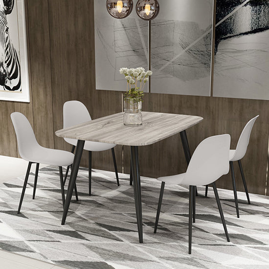 Aspen Grey Oak Rectangular Dining Table With 4 Calico Curve Plastic Chairs