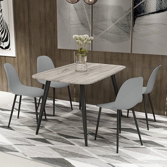 Aspen Grey Oak Rectangular Dining Table With 4 Grey Curve Plastic Chairs