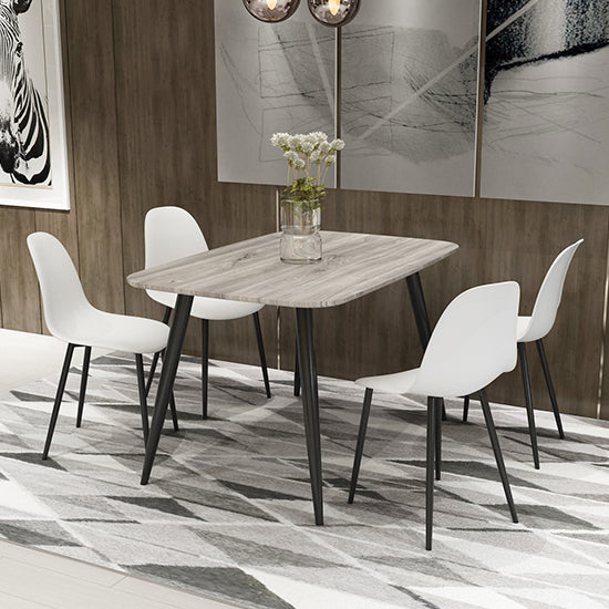 Aspen Grey Oak Rectangular Dining Table With 4 White Curve Plastic Chairs