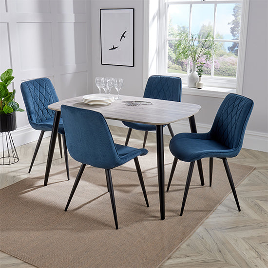 Aspen Grey Oak Rectangular Dining Table With 4 Blue Fabric Chairs