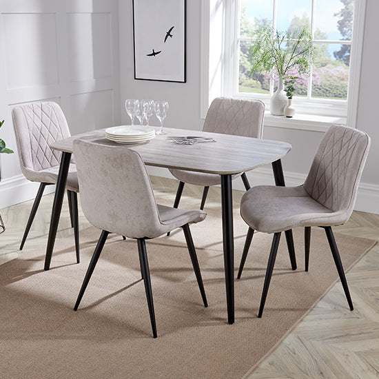 Aspen Grey Oak Rectangular Dining Table With 4 Natural Fabric Chairs