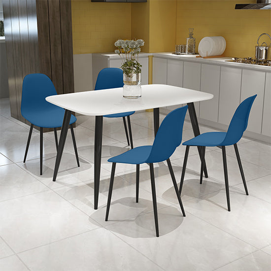 Aspen White Rectangular Dining Table With 4 Blue Curve Plastic Chairs