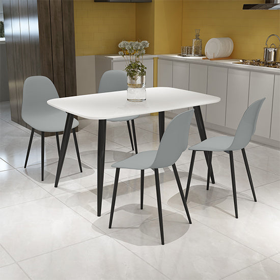 Aspen White Rectangular Dining Table With 4 Grey Curve Plastic Chairs