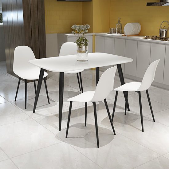 Aspen White Rectangular Dining Table With 4 White Curve Plastic Chairs