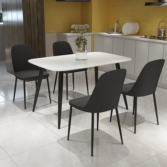 Aspen White Rectangular Dining Table With 4 Black Duo Plastic Chairs