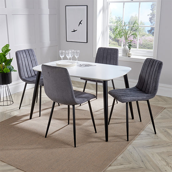 Aspen White Rectangular Dining Table With 4 Grey Straight Stitch Fabric Chairs