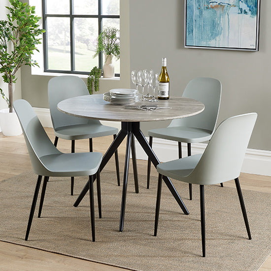 Aspen Grey Oak Round Dining Table With 4 Grey Duo Plastic Chairs