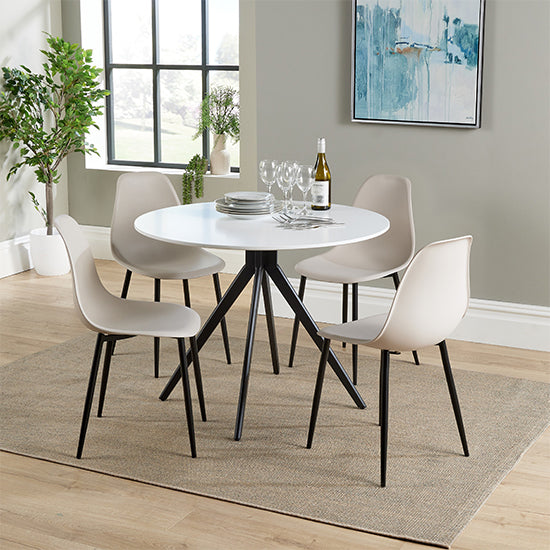 Aspen White Round Dining Table With 4 Calico Curve Plastic Chairs