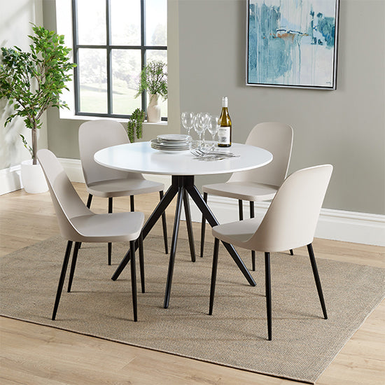 Aspen White Round Dining Table With 4 Calico Duo Plastic Chairs