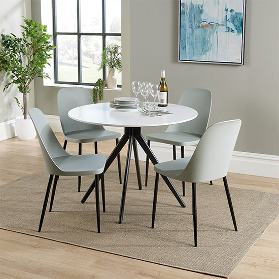 Aspen White Round Dining Table With 4 Grey Duo Plastic Chairs