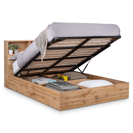 Bali Wooden Ottoman Double Bed With Gas Lift Up System In Light Oak