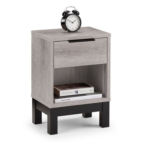 Bali Wooden Bedside Cabinet With 1 Drawer In Grey Oak