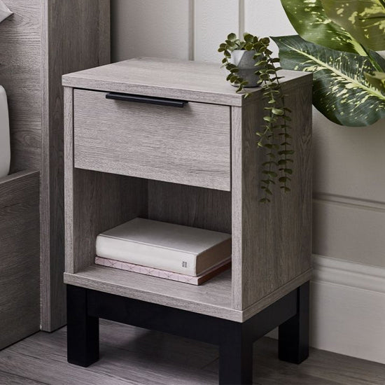 Bali Wooden Bedside Cabinet With 1 Drawer In Grey Oak