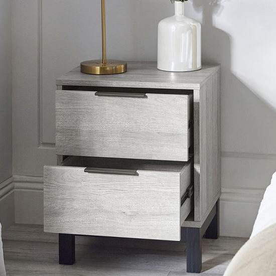 Bali Wooden Bedside Cabinet With 2 Drawers In Grey Oak