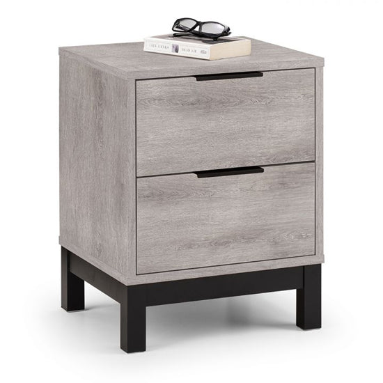 Bali Wooden Bedside Cabinet With 2 Drawers In Grey Oak