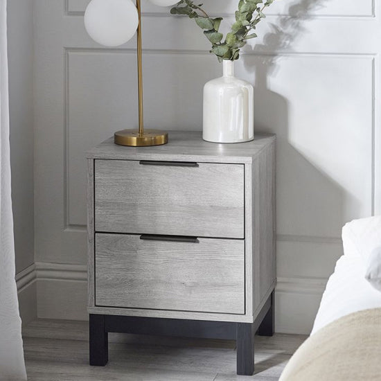 Bali Wooden Bedside Cabinet With 2 Drawers In Grey Oak