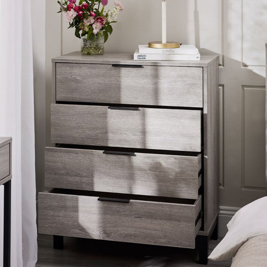 Bali Wooden Chest Of 4 Drawers In Grey Oak