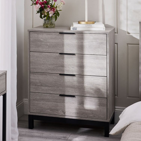 Bali Wooden Chest Of 4 Drawers In Grey Oak