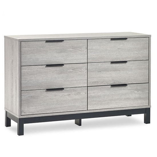 Bali Wide Wooden Chest Of 6 Drawers In Grey Oak