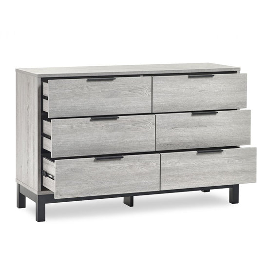 Bali Wide Wooden Chest Of 6 Drawers In Grey Oak