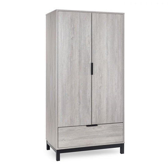 Bali Wooden Wardrobe With 2 Doors 1 Drawer In Grey Oak