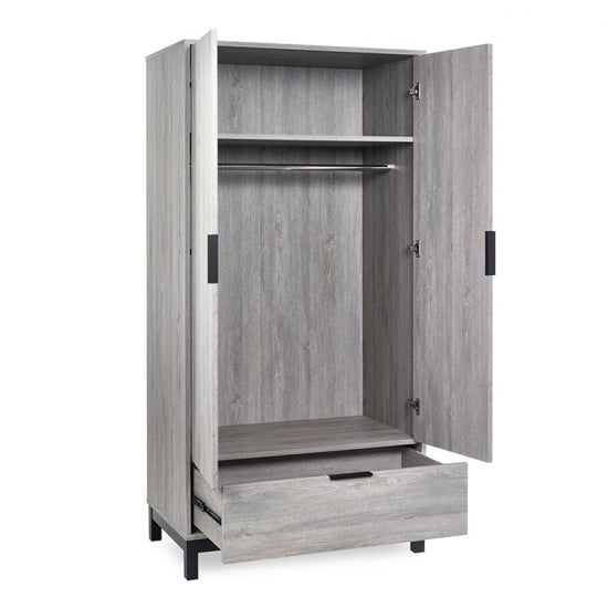 Bali Wooden Wardrobe With 2 Doors 1 Drawer In Grey Oak