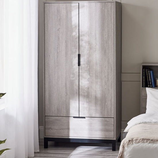 Bali Wooden Wardrobe With 2 Doors 1 Drawer In Grey Oak