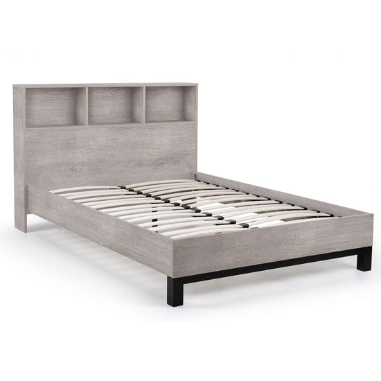 Bali Wooden Single Bed With Bookcase Headboard In Grey Oak