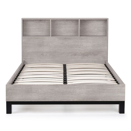 Bali Wooden Single Bed With Bookcase Headboard In Grey Oak