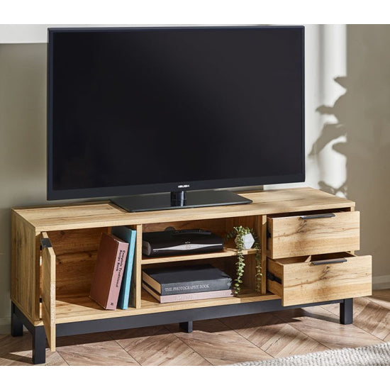 Bali Wooden TV Stand With 1 Door 2 Drawers In Grey Oak