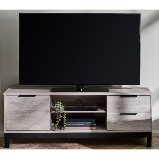 Bali Wooden TV Stand With 1 Door 2 Drawers In Light Oak